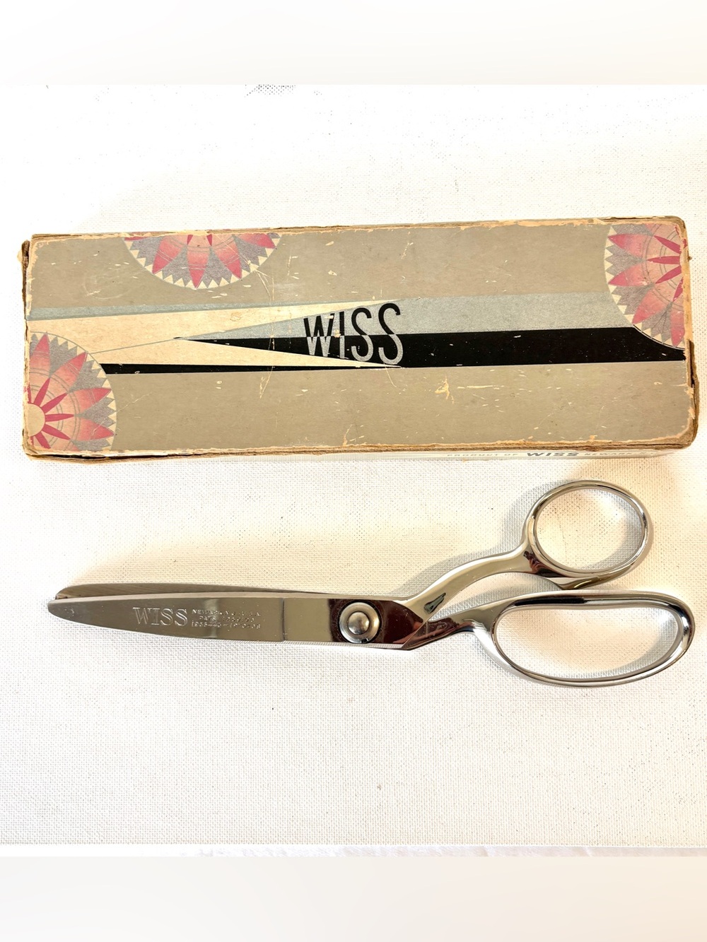 Wiss Pinking Shears Scissors 1942 Model C USA Made 9" Nickel Plated w/ Box VTG